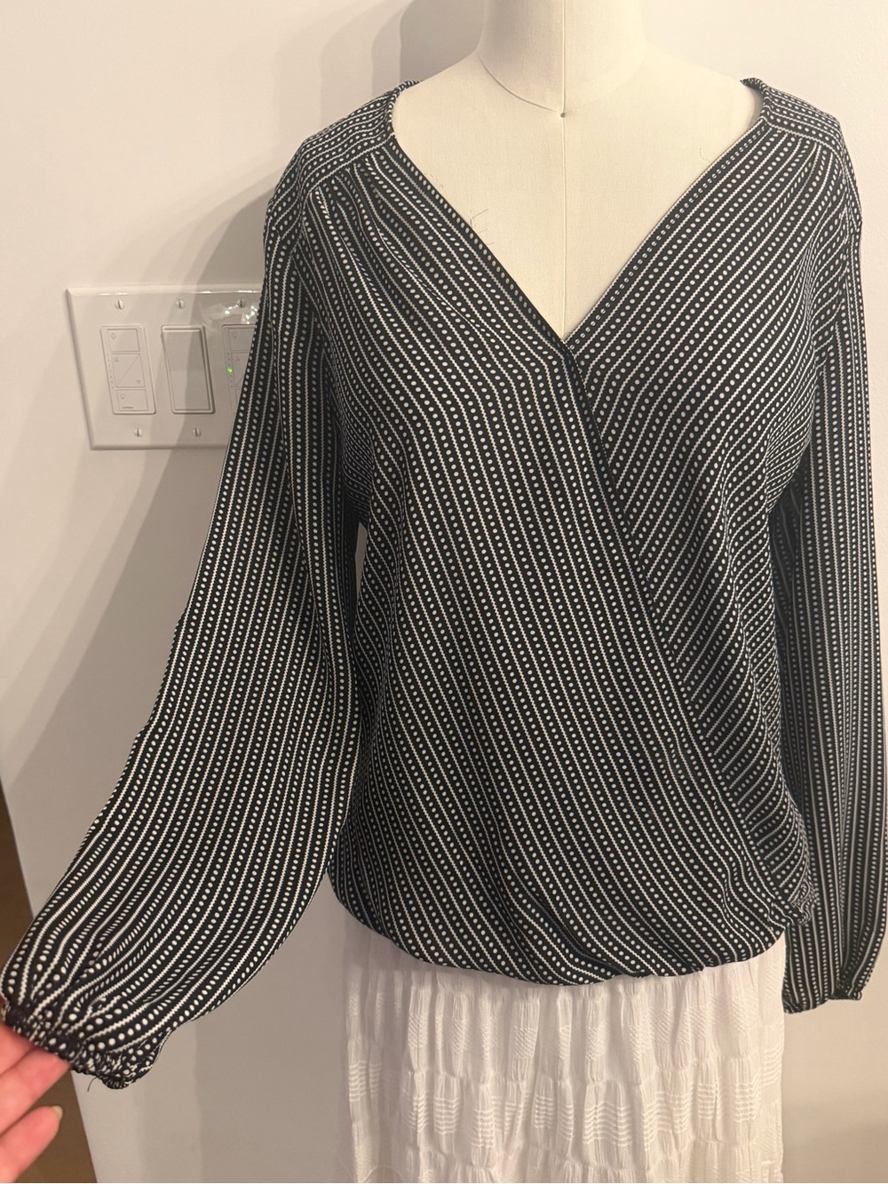 Max Studio Black & White Striped Wrap-Style Blouse